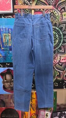 Rare Vintage 70 Sears Blue Pleated Tapered Corduroy High Rise Trousers Size 28